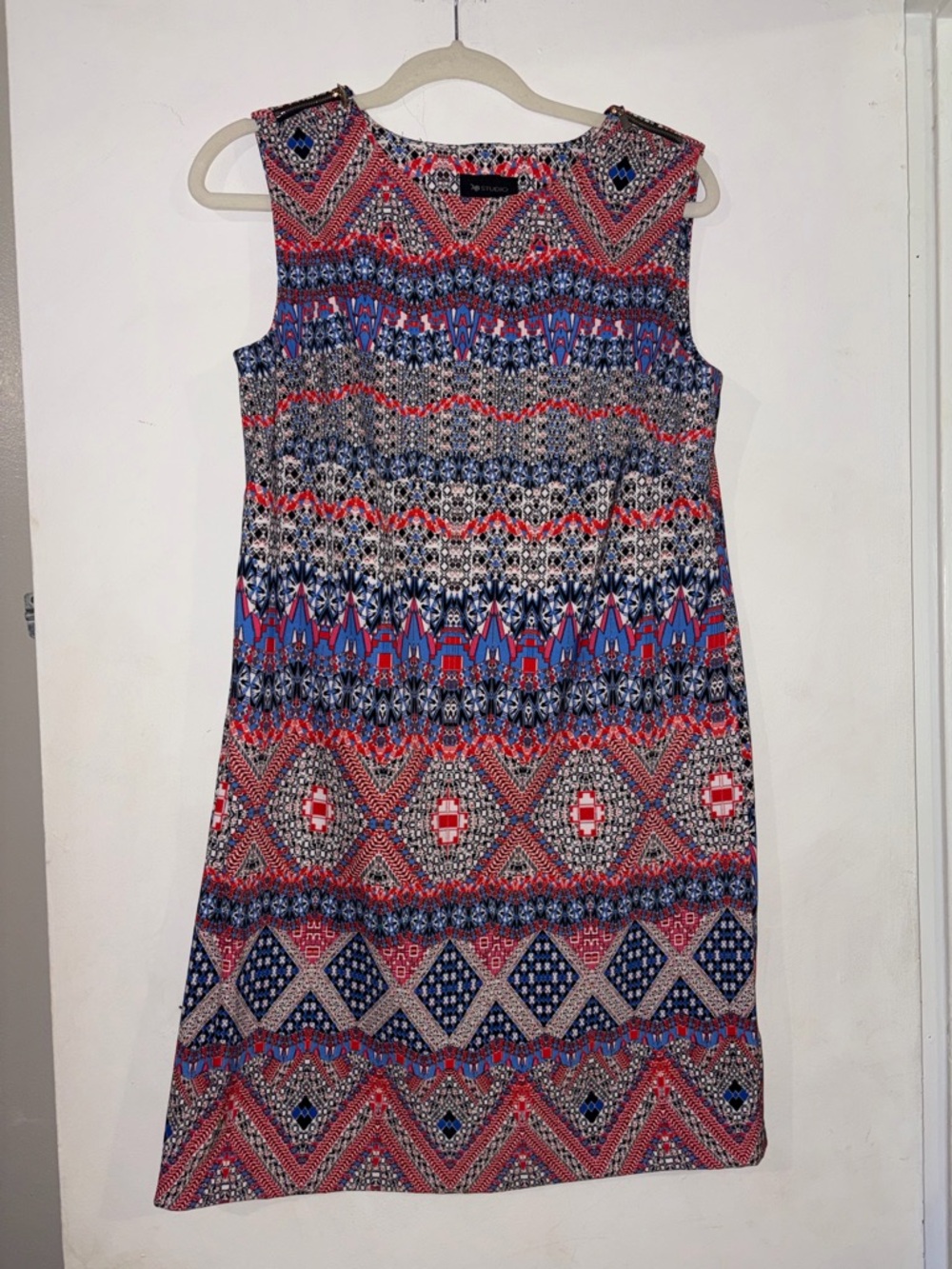 AB Studio Sleeveless Midi Dress in Red, Blue & White